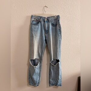 Princess Polly Light Blue Distressed Straight-Leg Jeans